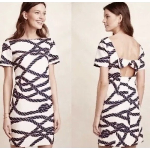 Anthropologie Dresses & Skirts - Anthropologie Maeve Women 2P Nautical Rope Bow Back Sheath Cocktail Dress Ivory